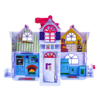 Rozkładana Domek dla dzieci 3+ Fioletowy + Figurki rodziny + Piesek + Meble + 2 piętra